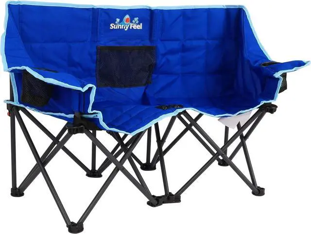 Alt view image 7 of 7 - SunnyFeel Kids Folding Camping Chair with Safety Lock, Cup Holder, and Padded Seat - Lightweight and Portable Outdoor Chair for Children (Blue)