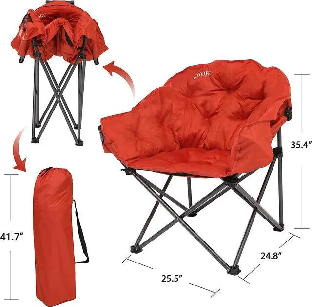 Alt view image 2 of 6 - KHORE Oversized Folding Camping Moon Saucer Chair Supports 380 LBS with Cup Holder and Carry Bag (Orange)