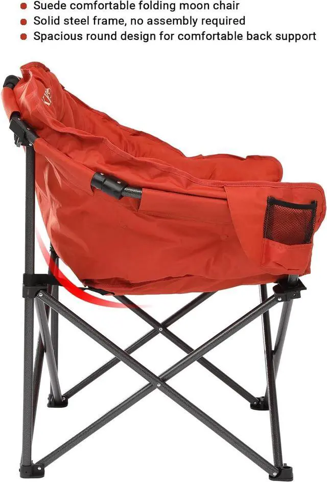 Alt view image 4 of 6 - KHORE Oversized Folding Camping Moon Saucer Chair Supports 380 LBS with Cup Holder and Carry Bag (Orange)