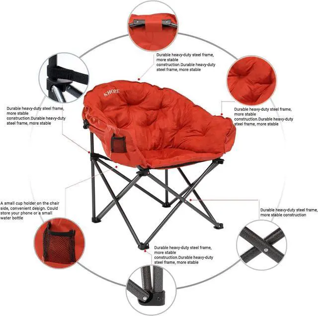 Alt view image 6 of 6 - KHORE Oversized Folding Camping Moon Saucer Chair Supports 380 LBS with Cup Holder and Carry Bag (Orange)