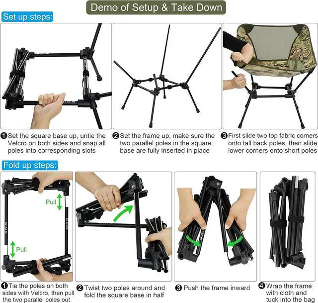Alt view image 5 of 6 - MARCHWAY Ultralight Folding Camping Chair, Heavy Duty Portable Compact for Outdoor Camp, Travel, Beach, Picnic, Festival, Hiking, Lightweight Backpacking (Camo)