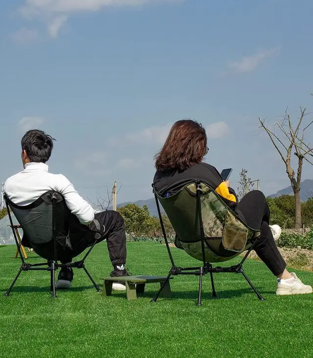 Alt view image 6 of 7 - iClimb- Ultralight Compact Camping Folding Beach Chair with Anti Sinking Large Feet and Back Support Webbing (Woodland Square Frame)