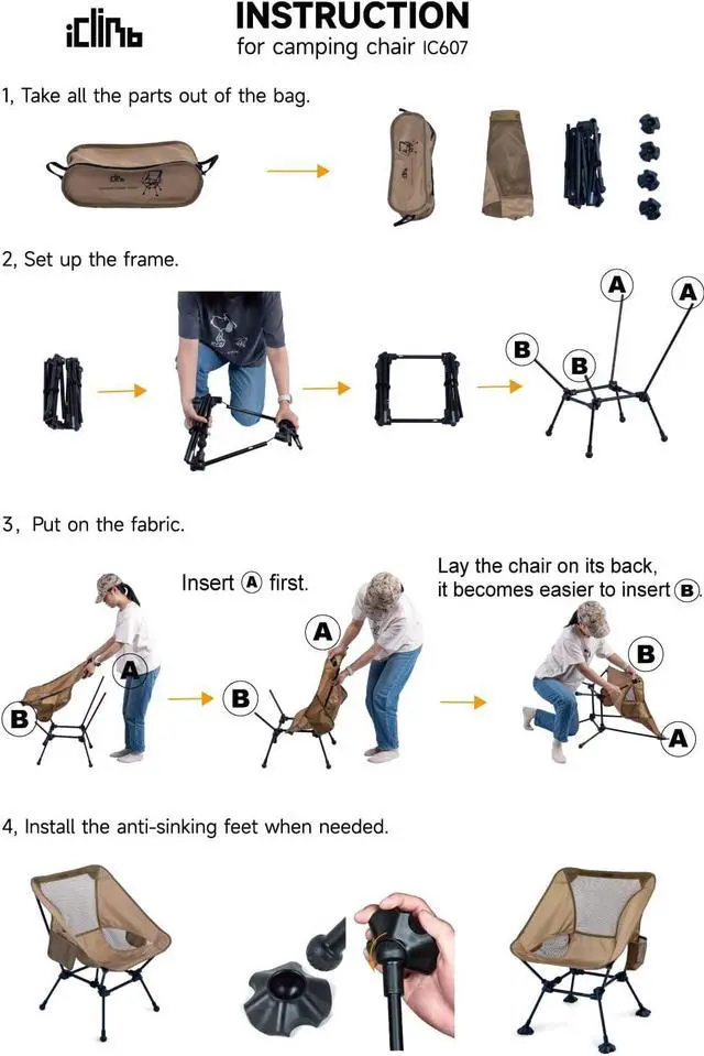 Alt view image 7 of 7 - iClimb- Ultralight Compact Camping Folding Beach Chair with Anti Sinking Large Feet and Back Support Webbing (Woodland Square Frame)