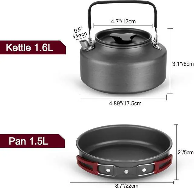Alt view image 4 of 7 - Odoland 22pcs Camping Cookware Mess Kit, Large Size Hanging Pot Pan Kettle with Base Cook Set for 4, Cups Dishes Forks Spoons Kit for Outdoor Camping Hiking and Picnic