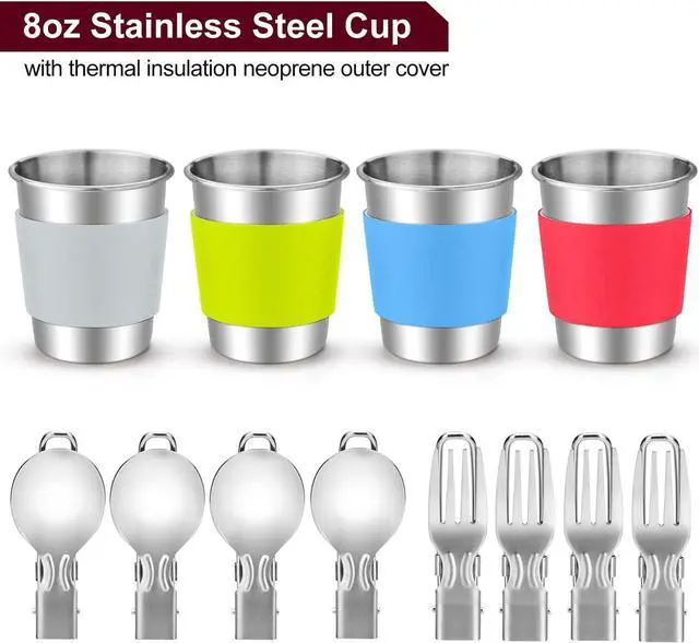 Alt view image 5 of 7 - Odoland 22pcs Camping Cookware Mess Kit, Large Size Hanging Pot Pan Kettle with Base Cook Set for 4, Cups Dishes Forks Spoons Kit for Outdoor Camping Hiking and Picnic