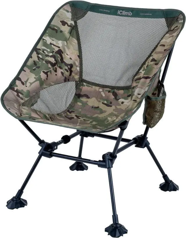 Main image of iClimb- Ultralight Compact Camping Folding Beach Chair with Anti Sinking Large Feet and Back Support Webbing (Woodland Square Frame)