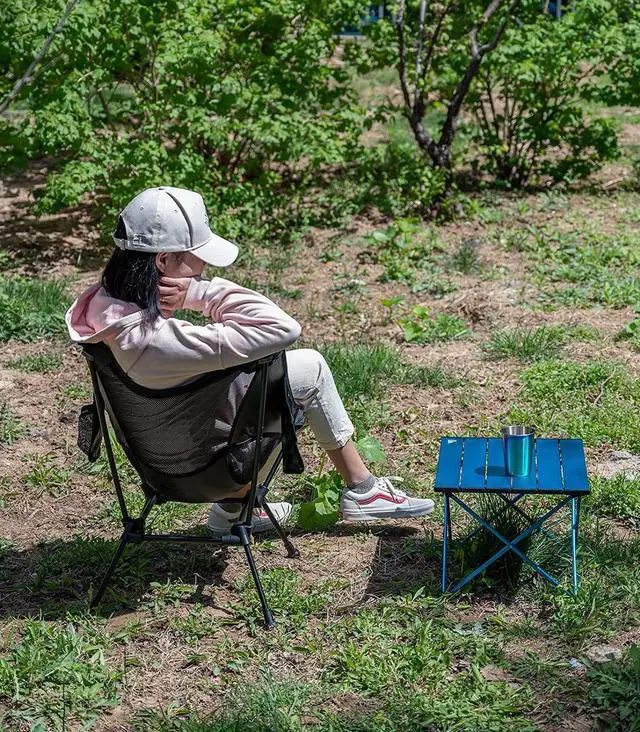 Alt view image 2 of 7 - iClimb- Ultralight Compact Camping Folding Beach Chair with Anti Sinking Large Feet and Back Support Webbing (Woodland Square Frame)