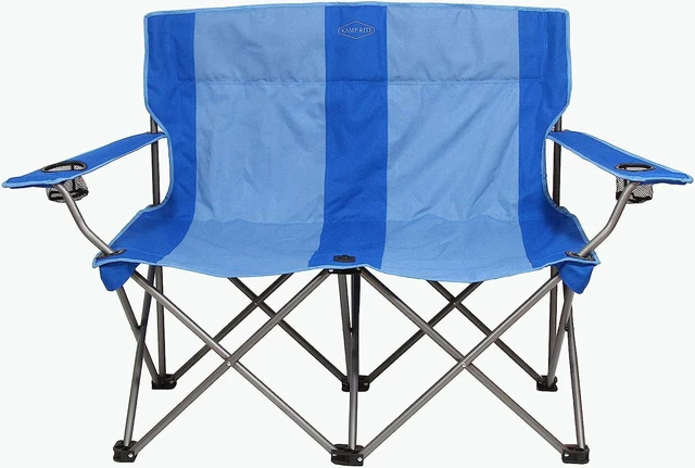 Alt view image 2 of 5 - Kamp-Rite Portable 2 Person Folding Outdoor Camping Chair Loveseat with 2 Cupholders for Camping, Tailgating, and Sports, 500 LB Capacity, Blue