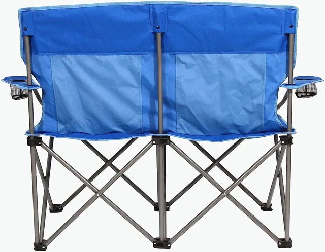 Alt view image 3 of 5 - Kamp-Rite Portable 2 Person Folding Outdoor Camping Chair Loveseat with 2 Cupholders for Camping, Tailgating, and Sports, 500 LB Capacity, Blue