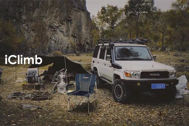 Alt view image 7 of 7 - iClimb Heavy Duty Compact Camping Folding Mesh Chair with Side Table and Handle (Navy - 2 PC)