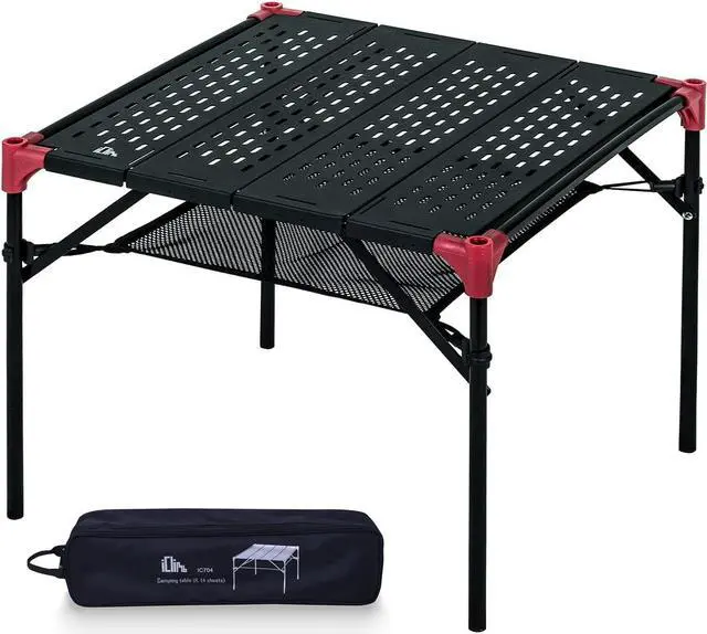 Main image of iClimb Extendable Folding Table Large Tabletop Area Ultralight Compact with Hollow Out Tabletop and Carry Bag for Camping Backpacking Beach Concert BBQ Party, Three Size (Black - S)