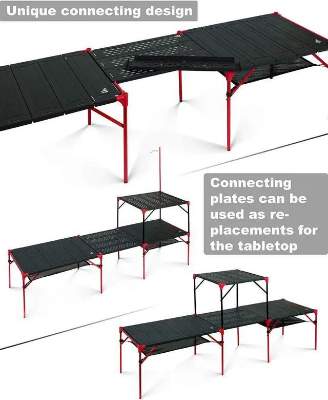 Alt view image 5 of 7 - iClimb Extendable Folding Table Large Tabletop Area Ultralight Compact with Hollow Out Tabletop and Carry Bag for Camping Backpacking Beach Concert BBQ Party, Three Size (Black - S)