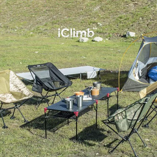 Alt view image 4 of 7 - iClimb Extendable Folding Table Large Tabletop Area Ultralight Compact with Hollow Out Tabletop and Carry Bag for Camping Backpacking Beach Concert BBQ Party, Three Size (Black - S)