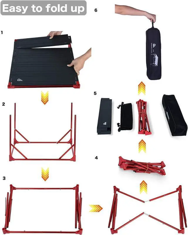 Alt view image 7 of 7 - iClimb Extendable Folding Table Large Tabletop Area Ultralight Compact with Hollow Out Tabletop and Carry Bag for Camping Backpacking Beach Concert BBQ Party, Three Size (Black - S)