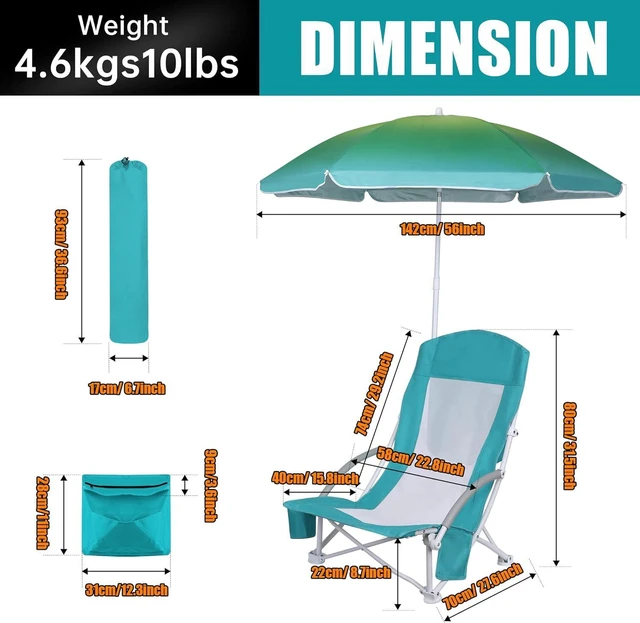 Alt view image 2 of 6 - WGOS Beach Chair Beach Folding Chair for Adults Camping Chair High Back with Umbrella and Cooler Bag, Huge Shade, Portable & Lightweight for Beach, Outdoor, Camping (Set of 2 Blue)