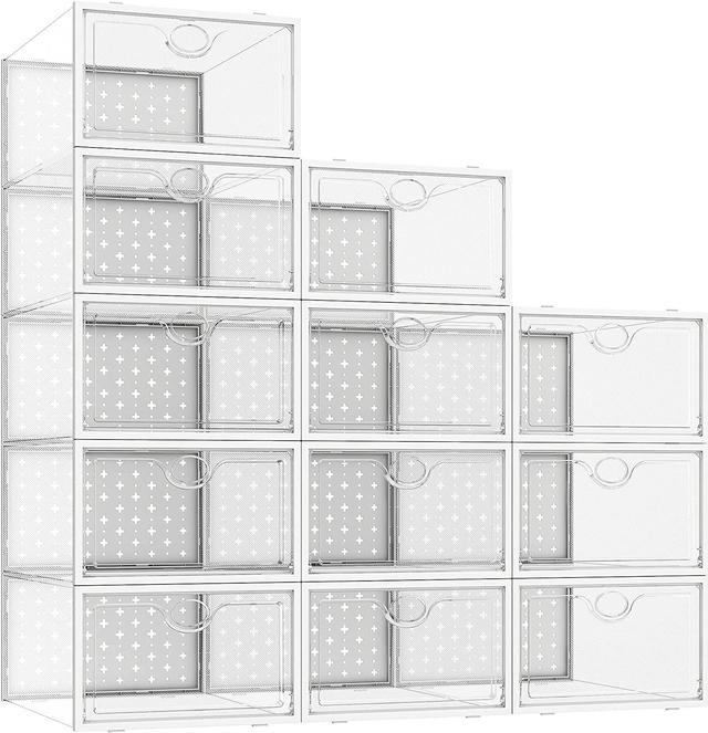 12 Pack Shoe Storage Box,Clear Shoe Boxes Stackable Shoe Organizer For  Closet Shoe Containers Shoe Box Storage Containers Plastic Shoe Boxes With  Lids
