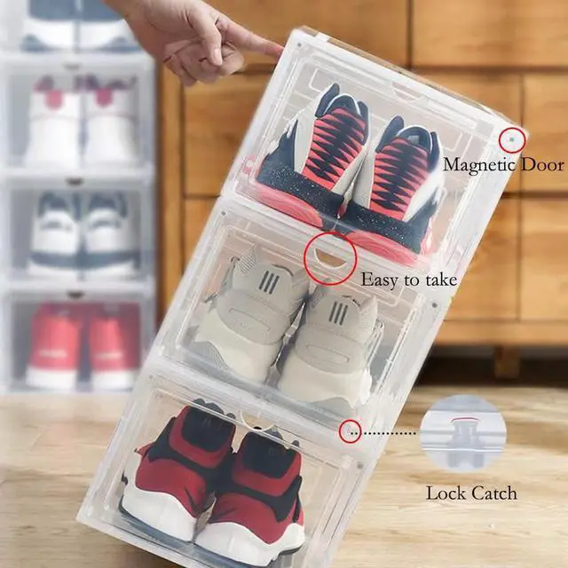 Alt view image 3 of 6 - Yagizaai Bayou Shoe Storage Box, 6PCS Shoe Box Clear Plastic Stackable, Drop Front Shoe Box with Clear Door, Shoe Organizer and Shoe Containers for Sneaker Display, Fit up to US Size 12