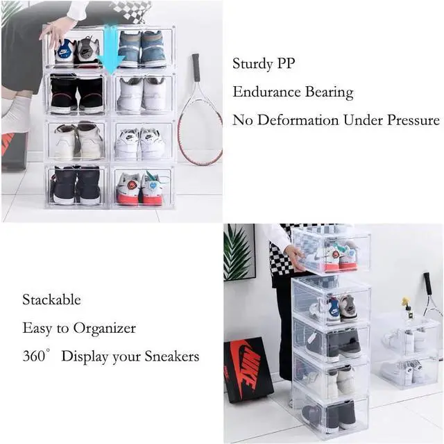 Alt view image 4 of 6 - Yagizaai Bayou Shoe Storage Box, 6PCS Shoe Box Clear Plastic Stackable, Drop Front Shoe Box with Clear Door, Shoe Organizer and Shoe Containers for Sneaker Display, Fit up to US Size 12