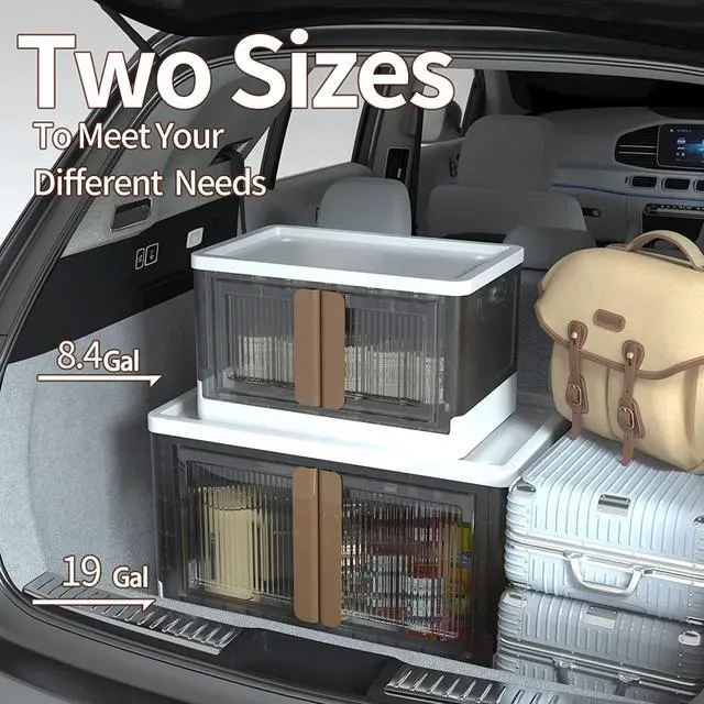 Alt view image 5 of 6 - HAIXIN Closet Organizers and Storage - Trunk Car Organizer with Lids and Doors, Dorm Room Essentials, 8.4 Gal Collapsible Stackable Storage Bins, Plastic, 3 Pack