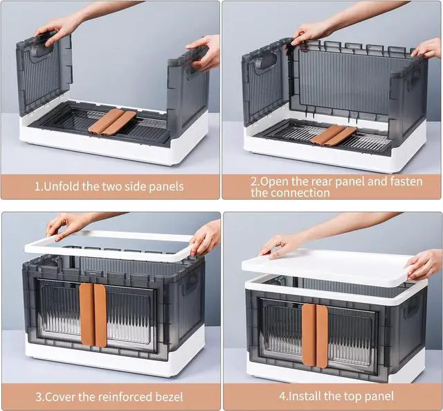 Alt view image 6 of 6 - HAIXIN Closet Organizers and Storage - Trunk Car Organizer with Lids and Doors, Dorm Room Essentials, 8.4 Gal Collapsible Stackable Storage Bins, Plastic, 3 Pack