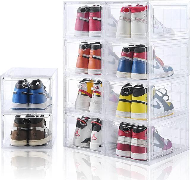 Amllas 10 Pack Clear Shoe Boxes Stackable,Shoe Storage Boxes for  Closet,Sturdy Shoe Box Storage Containers with Clear Door,Sneaker Storage,Easy  to Assemble,Fit up to US Size 12(13.8x 9.84x 7.1) 