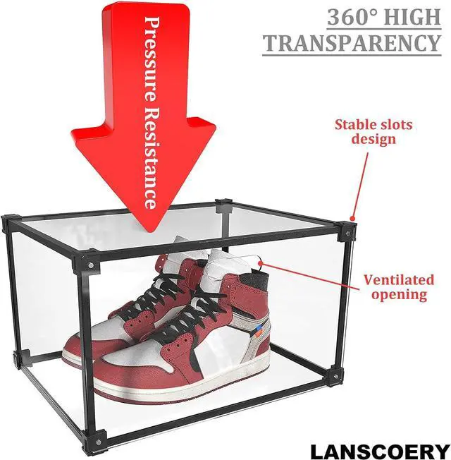 Alt view image 4 of 7 - LANSCOERY Transparent Acrylic Shoe Box Magnetic Side Open Shoes Box Plastic Storage Shoe Box Sneaker Show Box Shoes Display Box Shoe Container Clear Closet Shelf Shoe Organizer