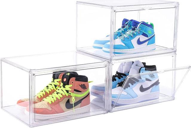 Attelite Clear Shoe Box Storage Containers,Set of 3, Large Plastic Shoe Box  with Magnetic Side Open Door, Shoe Organizer Box Stackable for Display  Sneakers,Fit Up to US Size 14 