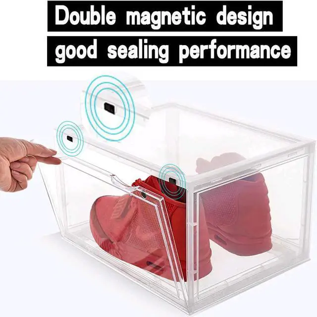 Alt view image 4 of 6 - K.T.Z Magnetic Side Open Transparent Plastic Storage Shoe Box Stackable Foldable Storage Shoe Box Sneaker Storage Box Clear Plastic Shoe Boxes Size:14.2X11X8.7 Inch ( D Style Transparent, 1 PCS)
