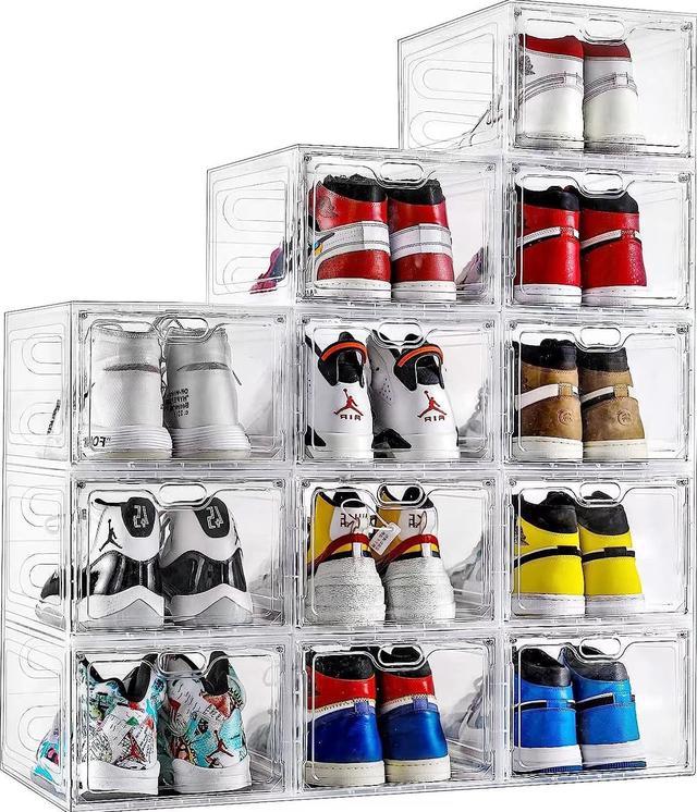 Aliscatre Shoe Box,Set of 6, Stackable Clear Plastic Shoe Box,Drop Front Shoe  Box with Lids,Shoe Storage Box and Shoe Organizer Containers for Sneaker  Display,Fit up to US Size 12(13.4”x 9.8”x 7.1”) :