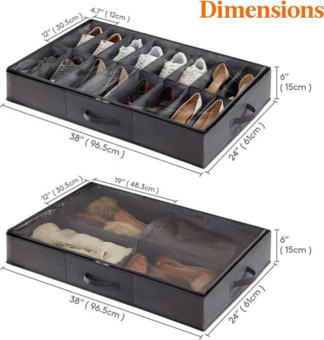Alt view image 2 of 7 - Lifewit Under Bed Shoe Storage Organizer Set of 2, Fit Up to 16 Pairs of Shoes and 4 Boots, Foldable Shoe Rack Organizer Container with Reinforced Handle and Clear Cover for Women's and Men's Shoes