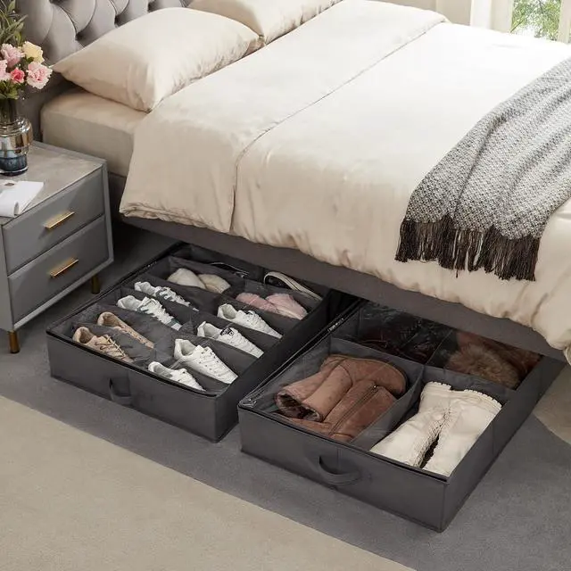 Alt view image 7 of 7 - Lifewit Under Bed Shoe Storage Organizer Set of 2, Fit Up to 16 Pairs of Shoes and 4 Boots, Foldable Shoe Rack Organizer Container with Reinforced Handle and Clear Cover for Women's and Men's Shoes