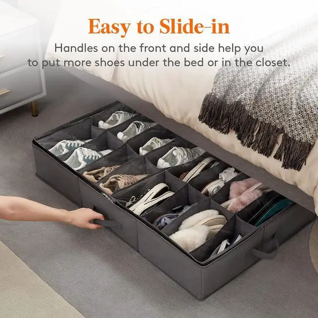 Alt view image 5 of 7 - Lifewit Under Bed Shoe Storage Organizer Set of 2, Fit Up to 16 Pairs of Shoes and 4 Boots, Foldable Shoe Rack Organizer Container with Reinforced Handle and Clear Cover for Women's and Men's Shoes