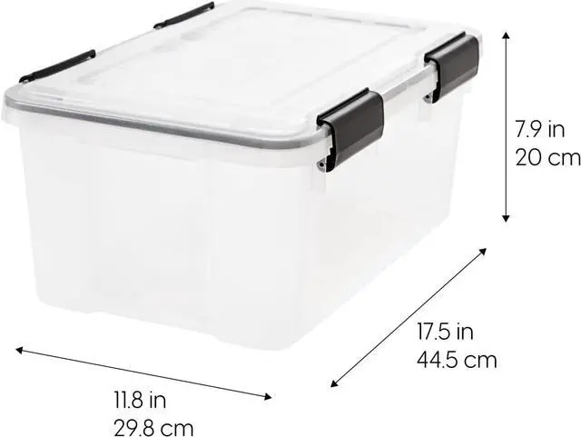 Alt view image 2 of 5 - IRIS USA 18 L (19 US Qt) WEATHERPRO Plastic Storage Box with Durable Lid and Seal and Secure Latching Buckles, 6 Pack, Keep Dust and Moisture Out, Clear/Black