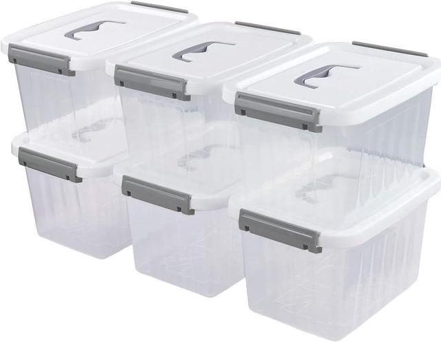 Sandmovie L Plastic Storage Bin Latch Box, Clear, 6 Packs