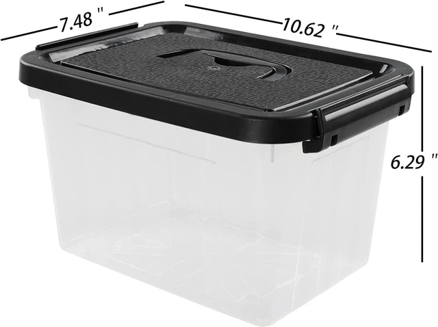 Alt view image 2 of 7 - Rinboat 6 L Plastic Clear Storage Bin Box with Black Lid and Black Handles, Pack of 6