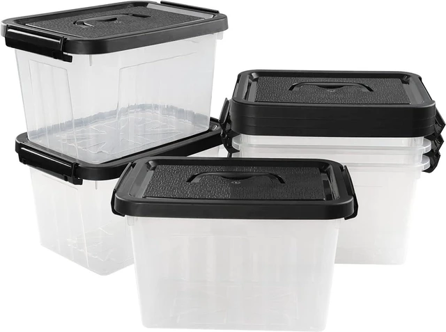 Alt view image 7 of 7 - Rinboat 6 L Plastic Clear Storage Bin Box with Black Lid and Black Handles, Pack of 6