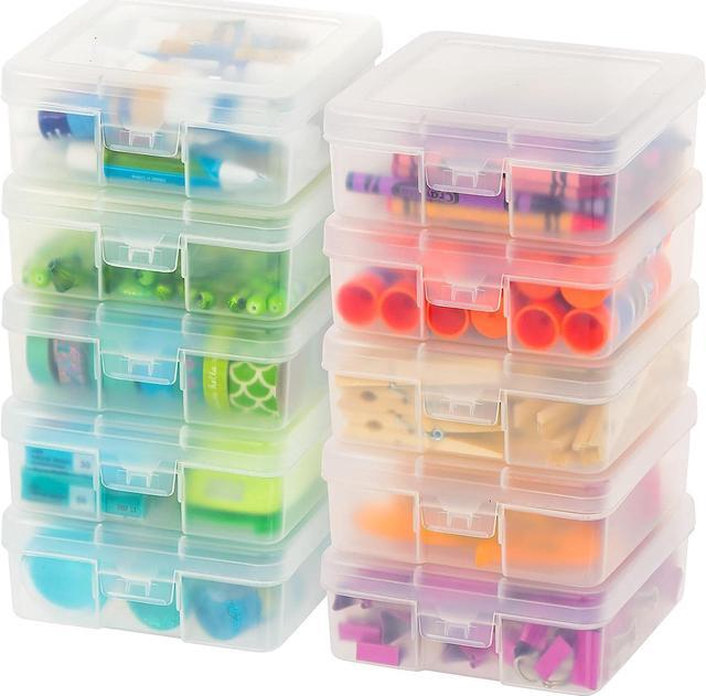 IRIS USA Small Plastic Hobby Art Craft Supply Organizer Storage Box with  Snap-Tight Closure Latch, 10 Pack, Art Satchel Storage Case for Ribbons,  Beads, Sticker, Yarn, and Ornaments, Stackable, Clear 