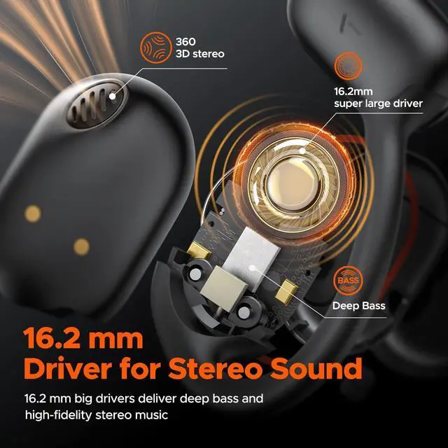 Alt view image 4 of 7 - Truefree Open Ear Bluetooth 5.3 Headphones, Wireless Earbuds with Earhooks, ENC Noise-Cancellation, Immersive Stereo Sound by 16.2mm Driver,4 Mics Clear Calls, 45H Playtime, for Workout, APP Control