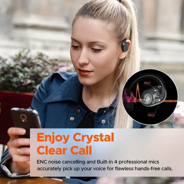 Alt view image 6 of 7 - Truefree Open Ear Bluetooth 5.3 Headphones, Wireless Earbuds with Earhooks, ENC Noise-Cancellation, Immersive Stereo Sound by 16.2mm Driver,4 Mics Clear Calls, 45H Playtime, for Workout, APP Control