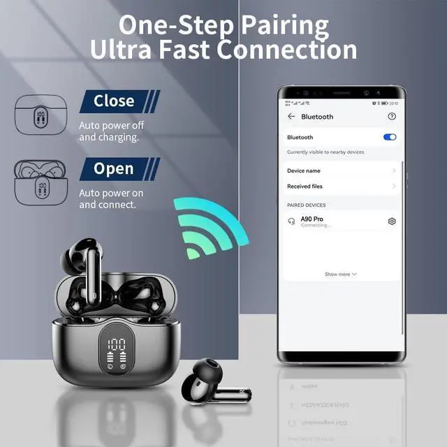 Alt view image 5 of 7 - Wireless Earbuds, Bluetooth 5.3 Headphones Bass Stereo, Ear Buds with Noise Cancelling Mic LED Display, IP7 Waterproof in Ear Earphones, 36H Playtime for Laptop Pad Phones Sports Workout, Black