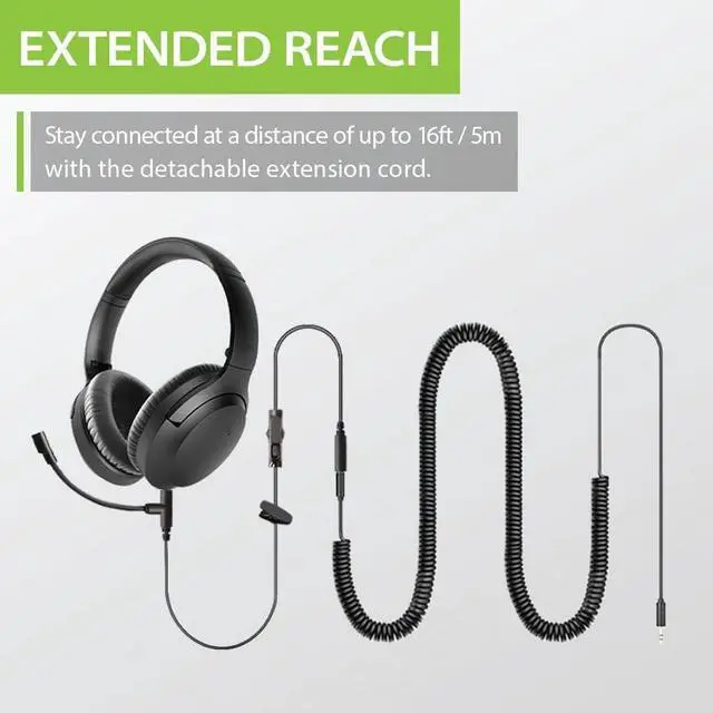 Alt view image 4 of 7 - Avantree Aria Line M - Wired Over-Ear Headphones with Boom Mic for Clear Calls, Headset with Mute Switch & Volume Control for PC, Computer, PS4, PS5, Gaming, and 3.5mm AUX Extra-Long Cord for TVs