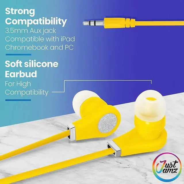 Alt view image 3 of 7 - JustJamz 130-Pack Bulk Wired Earbuds Bundle: 100 Bits Colorful Earphones + 30 Bubbles Multicolor Headphones | Disposable Wired Headphones for Schools, Classrooms, Libraries, and Kids