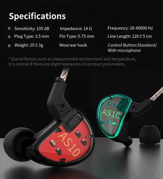 Alt view image 2 of 2 - KZ AS10 in-Ear Monitors Headphone Earbuds 5 Balanced Armature Driver, Noise Cancelling Headphones Wired IEMs Earphones with 2 Pin Detachable Cable for Musician Drummer Church (AS10 Black, without Mic)