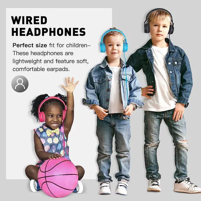 Alt view image 3 of 7 - Rockpapa Kids Headphones, 952 Childrens Headphones, Wired Headphones with Microphone, Foldable, Stereo Sound, 3.5mm Jack On-Ear Headphones for School/Travel/Phone/Kindle/PC/MP3 (Black)