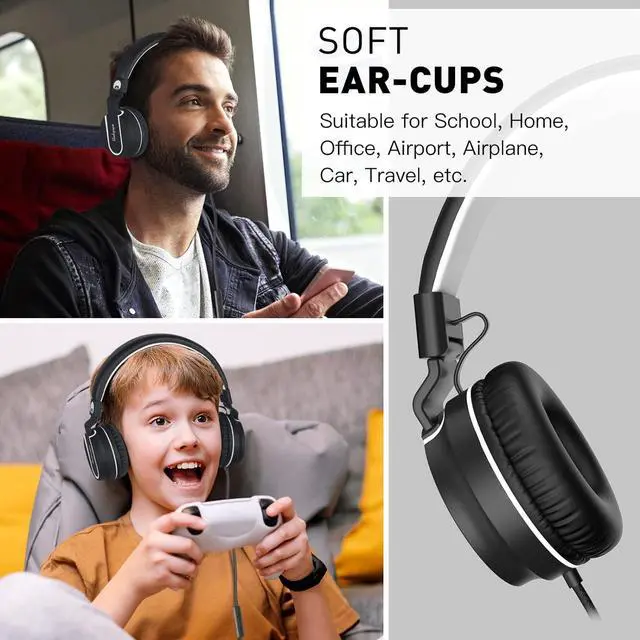 Alt view image 7 of 7 - Rockpapa Kids Headphones, 952 Childrens Headphones, Wired Headphones with Microphone, Foldable, Stereo Sound, 3.5mm Jack On-Ear Headphones for School/Travel/Phone/Kindle/PC/MP3 (Black)