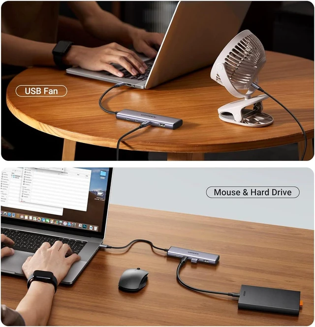 Alt view image 6 of 7 - UGREEN USB C Hub 4 Ports, USB C Splitter with 2 USB A 3.0 Ports and 2 USB C 3.0 Ports Aluminum, Slim USB C to USB C 3.0 Hub Adapter for MacBook Pro Air, iPad Pro, Dell, Chromebook, and More