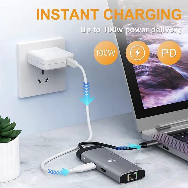 Alt view image 5 of 7 - VEECOH USB C Hub 6 in 1,Multiport Adapter USB C Dongle to 4K HDMI RJ45 Ethernet 1000Mbps USB 3.0 * 3 PD USB C Charger for MacBook Air/Pro XPS Laptop and Other Type C Devices