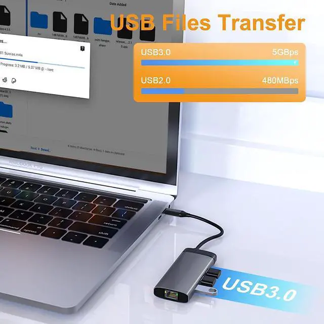 Alt view image 6 of 7 - VEECOH USB C Hub 6 in 1,Multiport Adapter USB C Dongle to 4K HDMI RJ45 Ethernet 1000Mbps USB 3.0 * 3 PD USB C Charger for MacBook Air/Pro XPS Laptop and Other Type C Devices