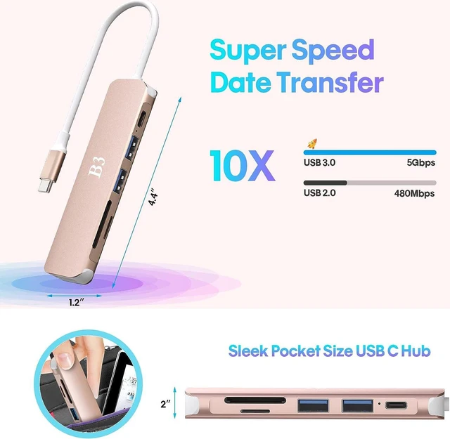 Alt view image 3 of 5 - USB C to 4K HDMI Adapter for MacBook Pro Air, 6 in 1 USB-C Digital AV Multiport Dongle Adaptor with USB3.0&2.0/SD/TF Card Reader Slot Port for Mac M3 M2 M1 (Rose Gold)