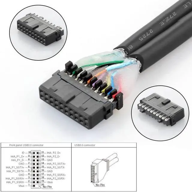 Alt view image 6 of 7 - USB 3.0 HUB Front Panel Header 19/20Pin Male 1 to 2 USB 3.0 Female Mainboard Header Port Extension Cable Adapter for PC 3.5" Floppy Bay